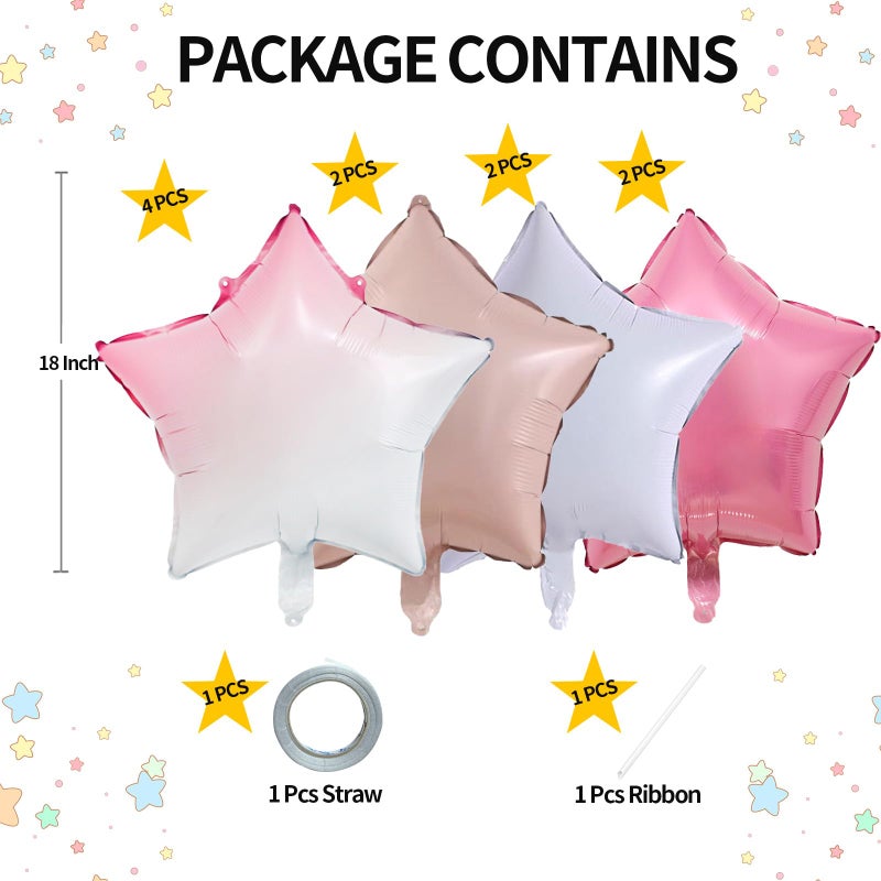 KALOR Pink and White Star Foil Balloons, 10 Pcs 18 Inch Stars Shape Foil Mylar Balloons for Birthdays, Weddings, Baby Showers Graduation Decorations - Image 2